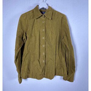 Faconnable Womens Corduroy Button-Up Shirt Medium Olive Long Sleeve Lightweight